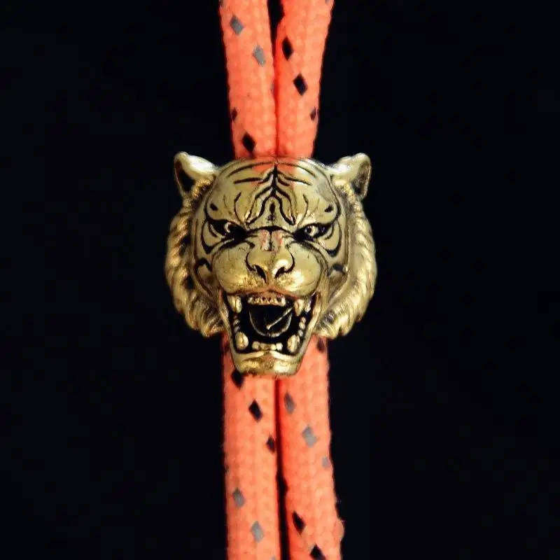 Tiger Head Brass Knife Beads EDC Outdoor DIY Paracord Handmade Woven Lanyard Pendants Umbrella Rope Bracelets Charms Accessorie
