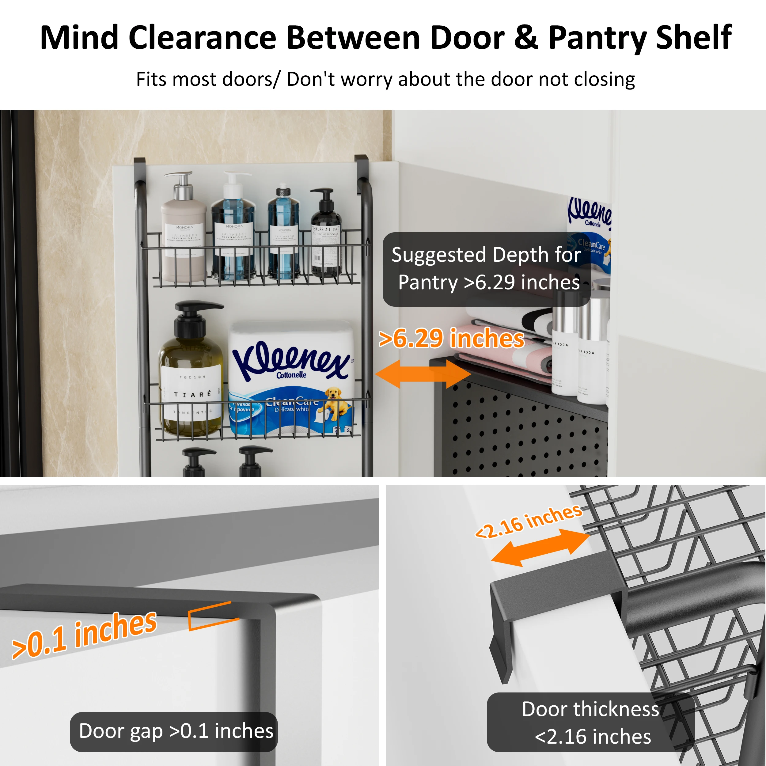 منظم أبواب PrettyCare مكون من 6 أرفف ورف معدني شديد التحمل لتنظيم المطبخ، أسود، BA01