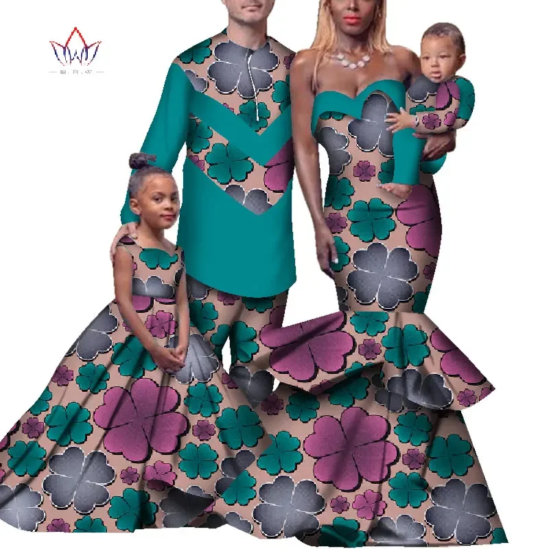 4pcs Set African Dresses Women Bazin Riche African Clothing Men Top and Pants African Couple Clothes Childer Clothes WYQ265