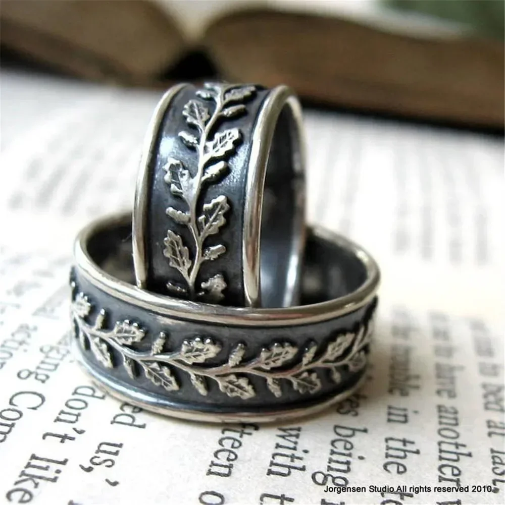 Vintage Carved Leaf Branches Pattern Ring For Women Antique Color Bohemian Retro Accessories Wedding Band Anniversary Gift