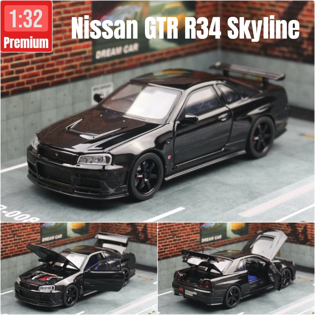 1/32 日産スカイライン GTR R34 JDM おもちゃの車モデルダイキャスト