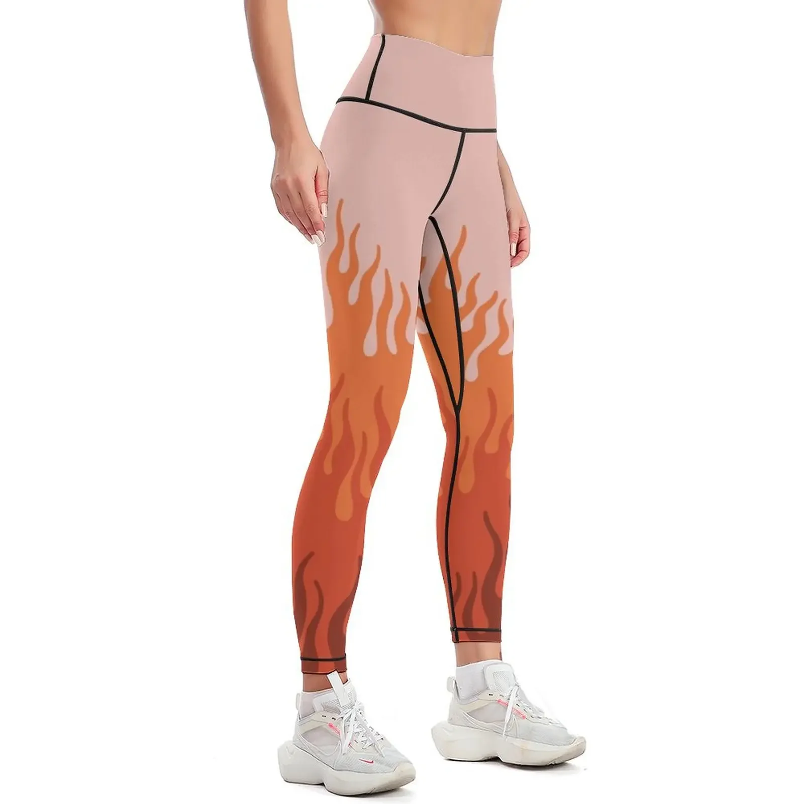 Orange Fire Flame Print Design Leggings for girls sporty woman gym jogging pants Sports female Womens Leggings