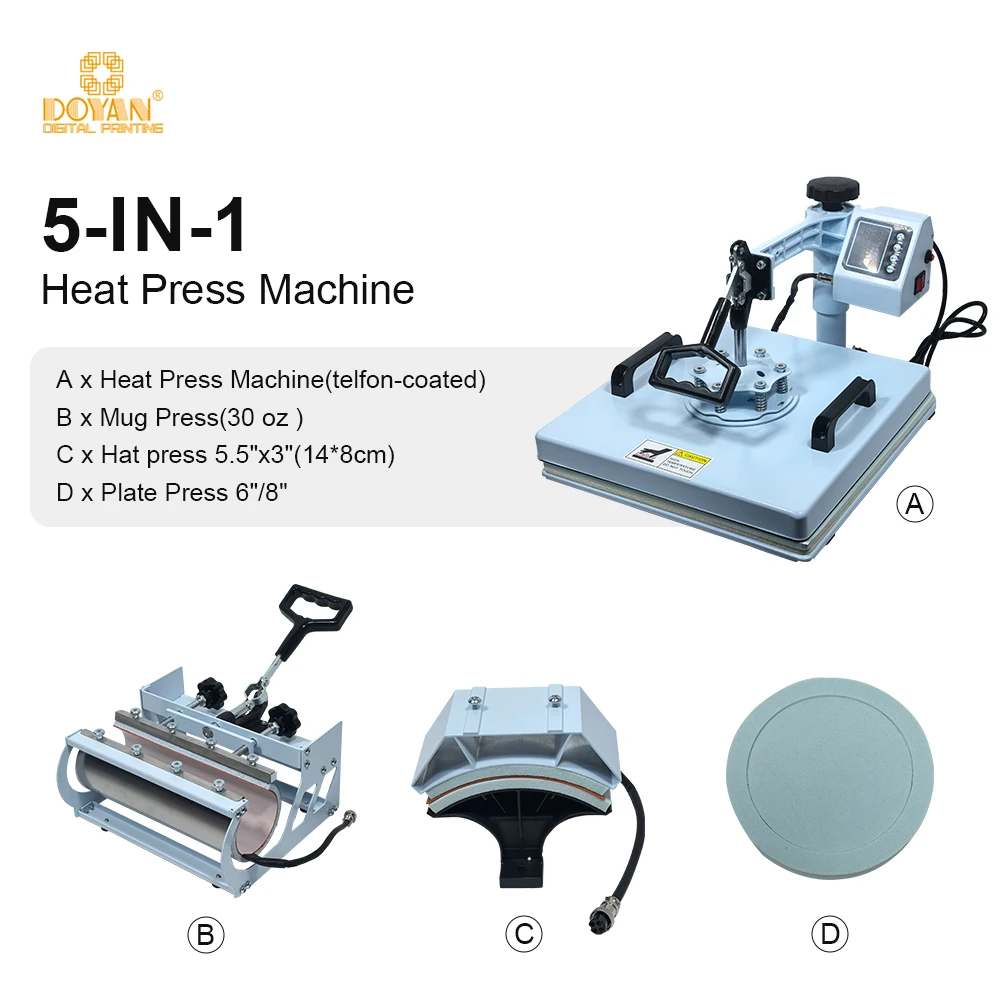 

2025 hot sale Doyan All-in-One 38*38 Heat Press hine 5 In1 & 8 in 1 Combo for Cap Hat T-shirt Water Bottle Plate Tumbler for