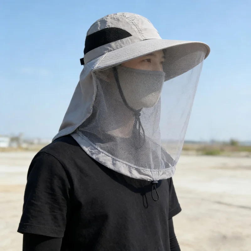 Unisex-Angel-Sonnenhut, atmungsaktives Mesh-Gesichtsschutz-Tuch, integrierter Outdoor-Sonnenhut, elastischer, schnell trocknender, verstellbarer Riemen