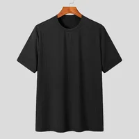 Vêtements d'été pour hommes, t-shirt de luxe léger, loisirs, manches longues, col rond, drapé, couleur unie, chemise ample, basique, tricot populaire 3