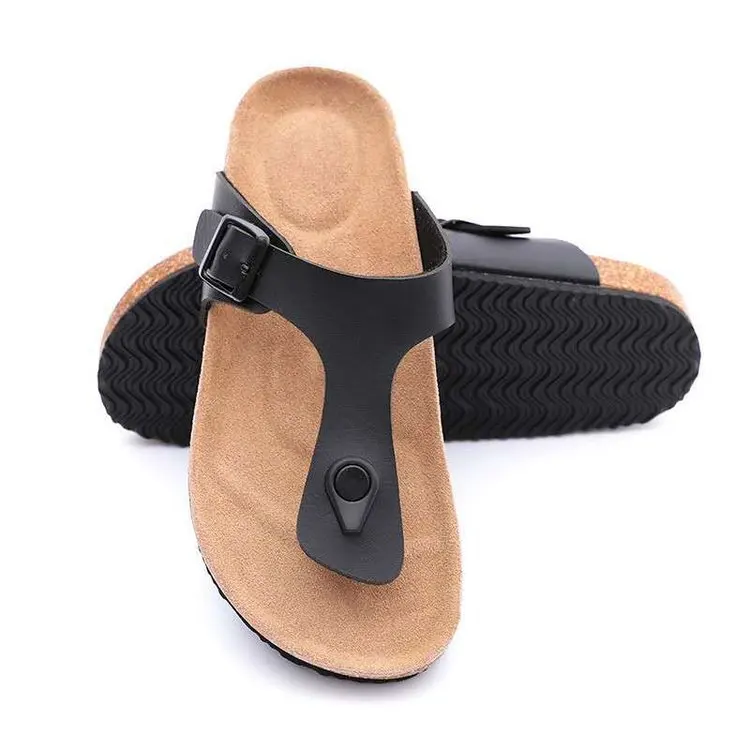 New Summer Women Cork Slipper Casual Beach Flip Flops Non-slip Outside Nubuck Leather Slip on Slides Shoe