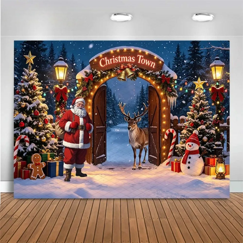 Santa Claus Reindeer Snow Gift Box Theme Banner Decoration Backdrop, Birthday Party, Home Decoration Photography Backdrop Cloth