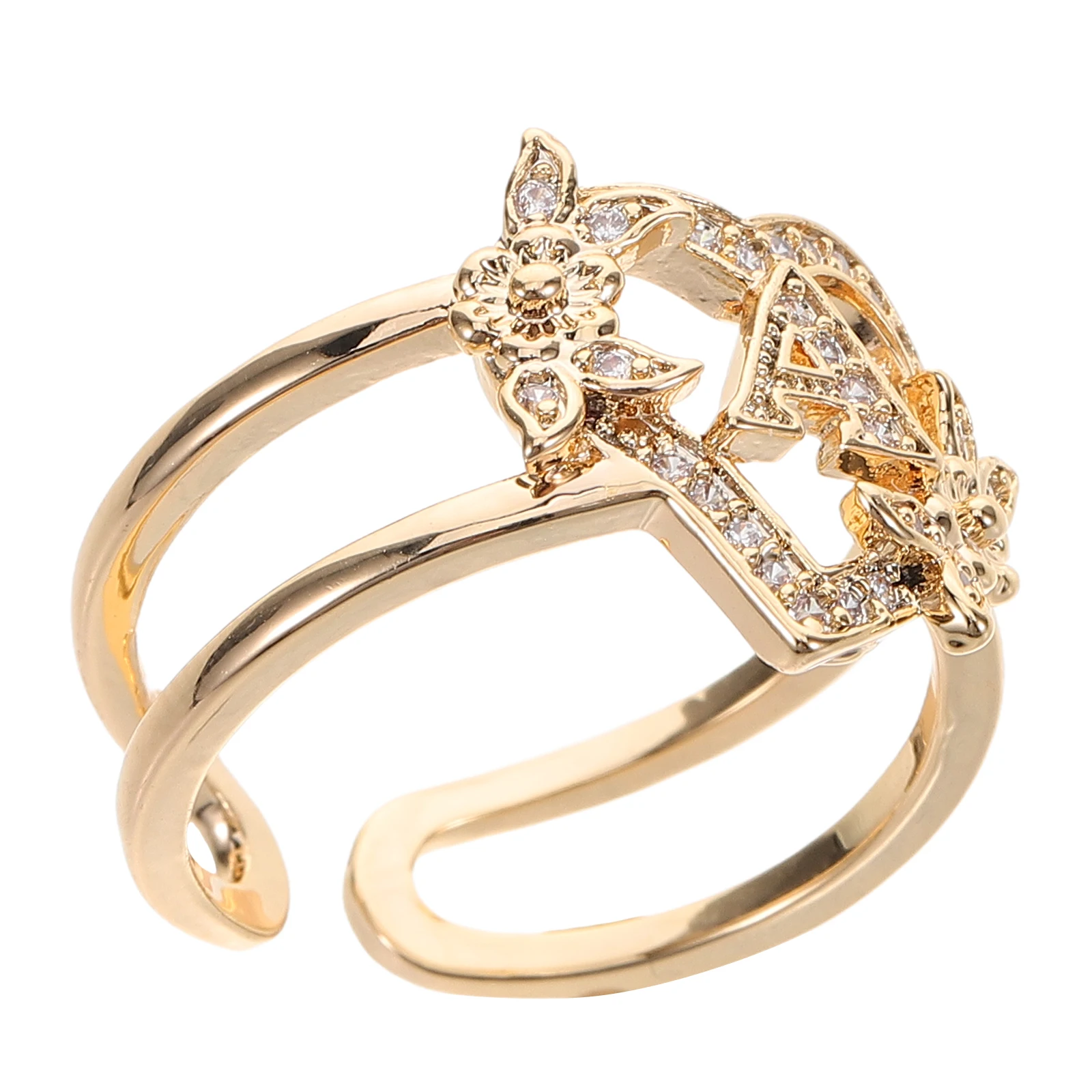 

Flower Letter Ring Adjustable Rings Gold Initial Girls Stackable Costume Charm for Women Alphabet Open