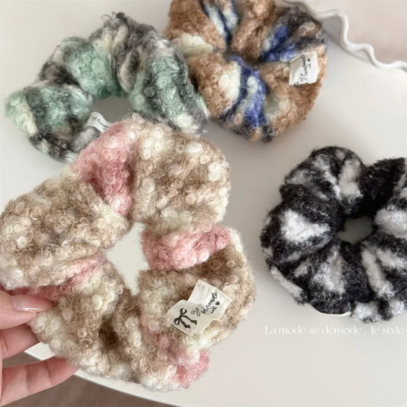 Colored Plush Knitted Scrunchies Female Advanced Sense Large Fluffy Sweet Hair Band Hair Rope Hair Accessories For Women