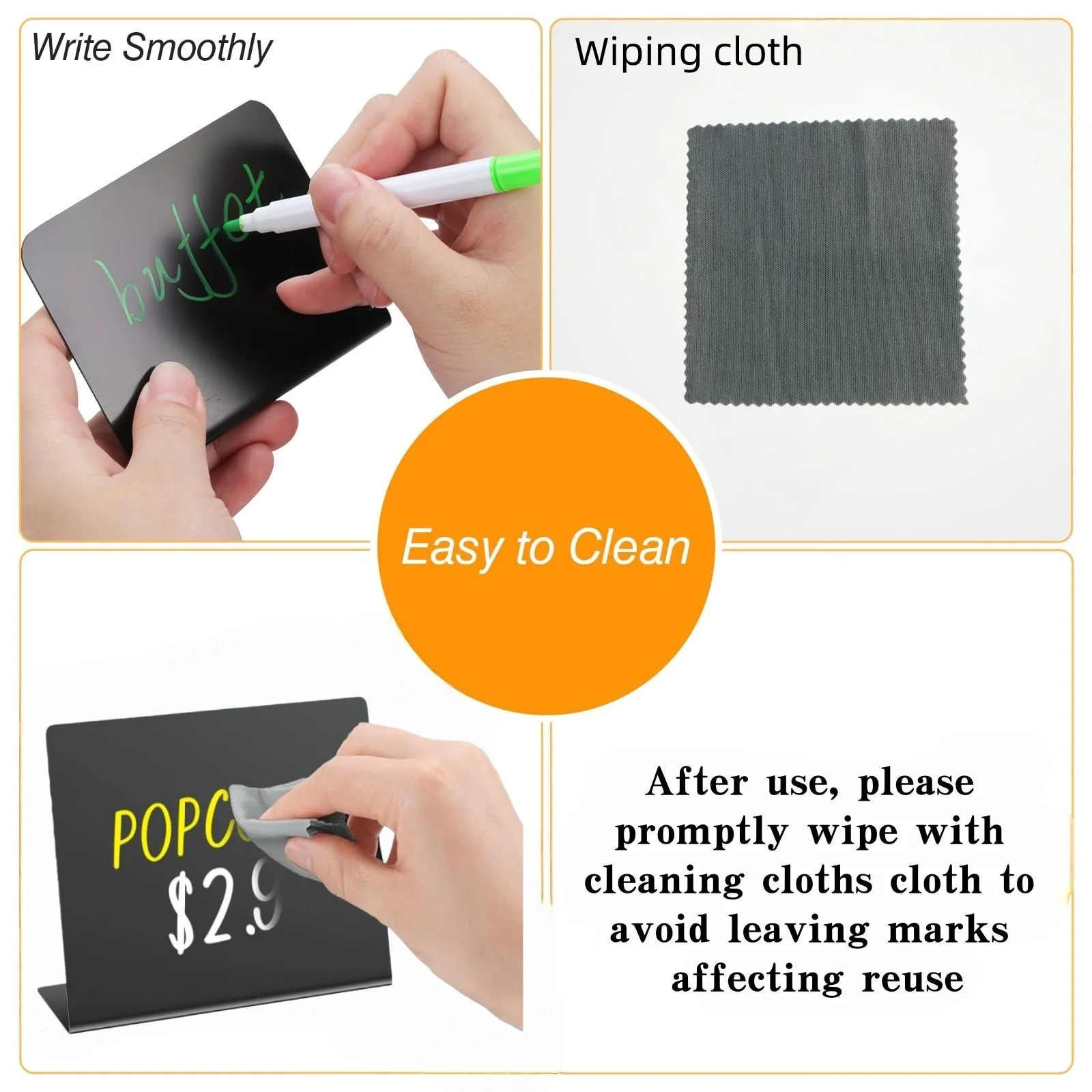 29- عبوة (20 قطعة من سبورة السبورة الصغيرة + 7 علامات + 2 قطعة قماش للتنظيف) مجموعة لافتات سبورة صغيرة، ملصقات سبورة لسطح الطاولة قابلة لإعادة الاستخدام