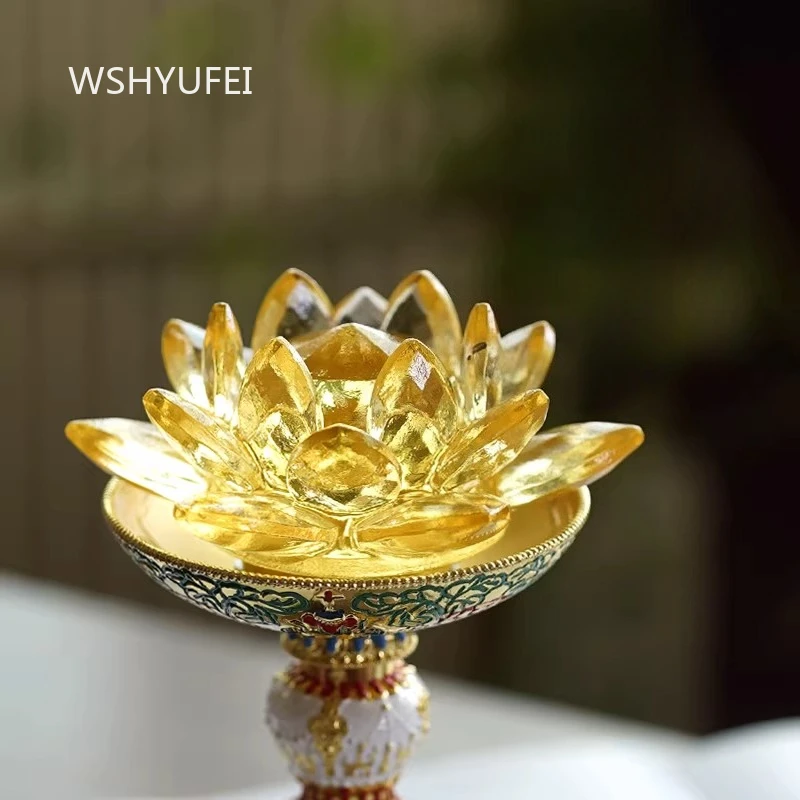 Glass Lotus Lamp Buddha Hall Charging Plug in LED Long Lasting Light Colorful Color Changing Lotus Lamp Offering Ornaments