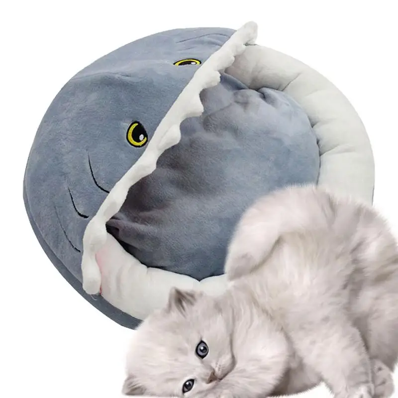 

Shark Cat House With Non-slip Bottom Cat Bed Cave Removable Thick Cushion Kitten Sleeping Bed Indoor Pet Winter Supplies