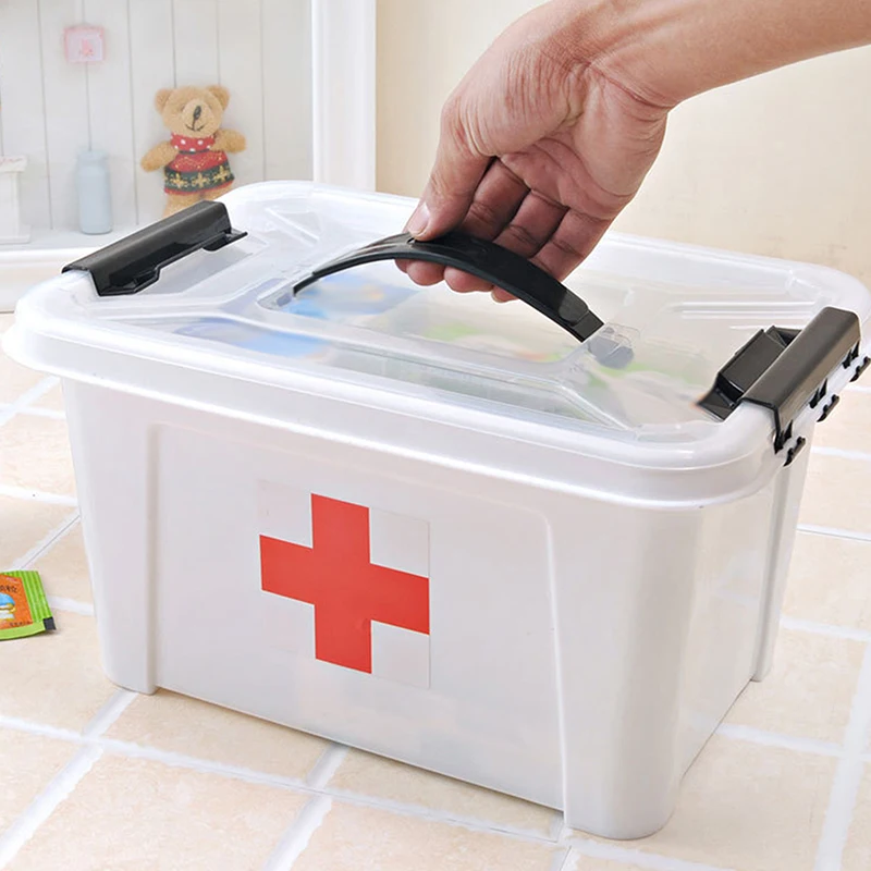 Multifunctional Plastic All-in-One Medicine Organizer - Transparent Water-Resistant Medical Storage Box, Medication Container