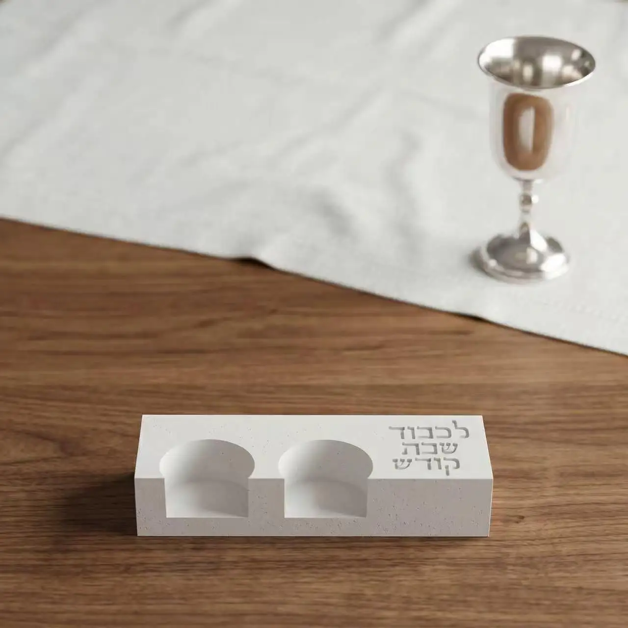 

Modern Shabbat Double Candle Holder Mold, "L'chabed et HaShabbat" Blessing Silicone Mold for Judaica Gift