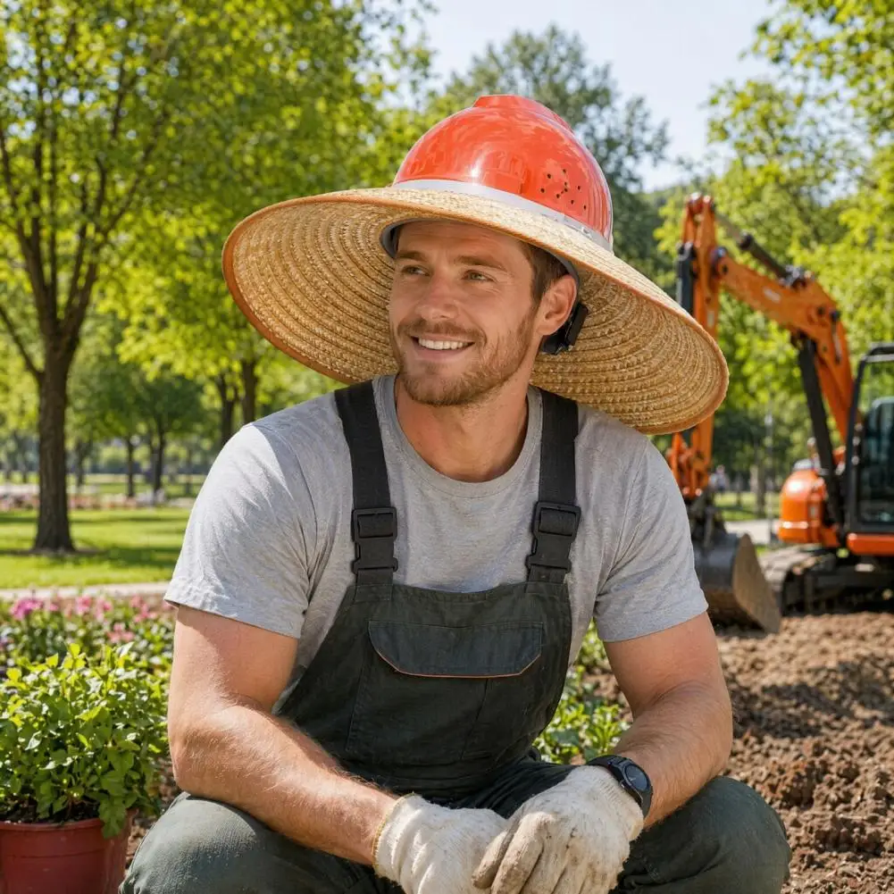 Straw Hard Hat Visor Full Brim Breathable Woven Shade Brim Replacement Universal Fit Sun Visor for Most Standard Hard Hats