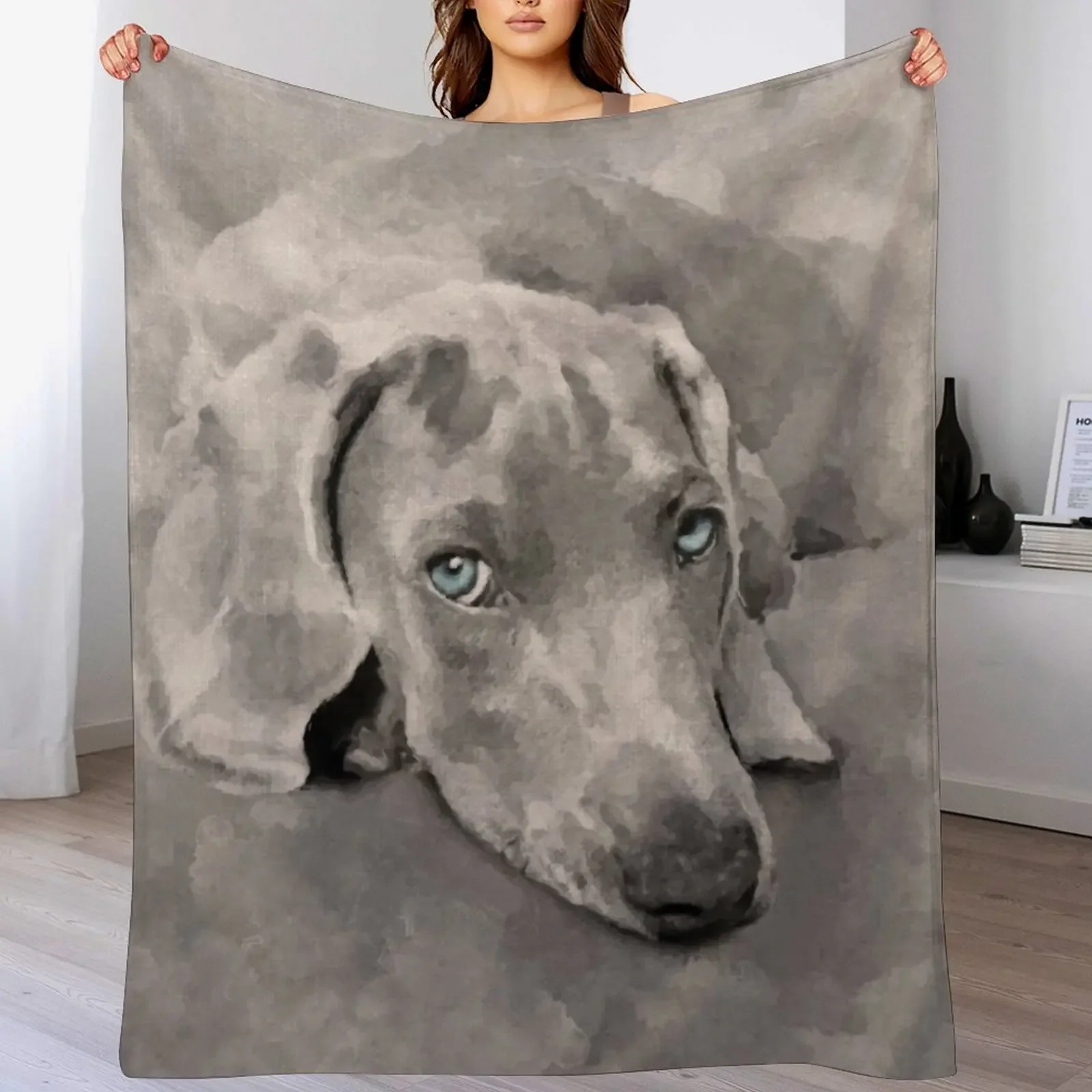 Weimaraner Dog Mixed Media Throw Blanket Fade Resistant Durable Throw Blanket