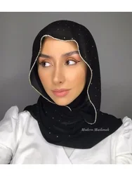 Sciarpa Hijab in chiffon con catena di diamanti Velo Scialle lungo Sciarpa per la testa Copricapo Hoofddoek Scialle turbante islamico per le donne Hijab musulmane