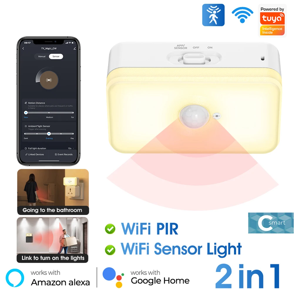 WIFI Smart LED Night Light PIR Motion Sensor Voice APP Smart Life Motion Detector Works with Alexa Google Home