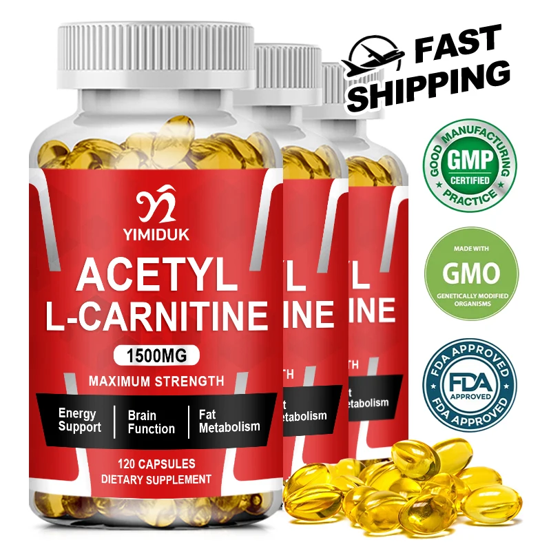 Acetyl L-Carnitine Capsules 1500 Mg High Potency Supports Energy & Memory Enhances Performance Boosts Metabolism Weight Loss