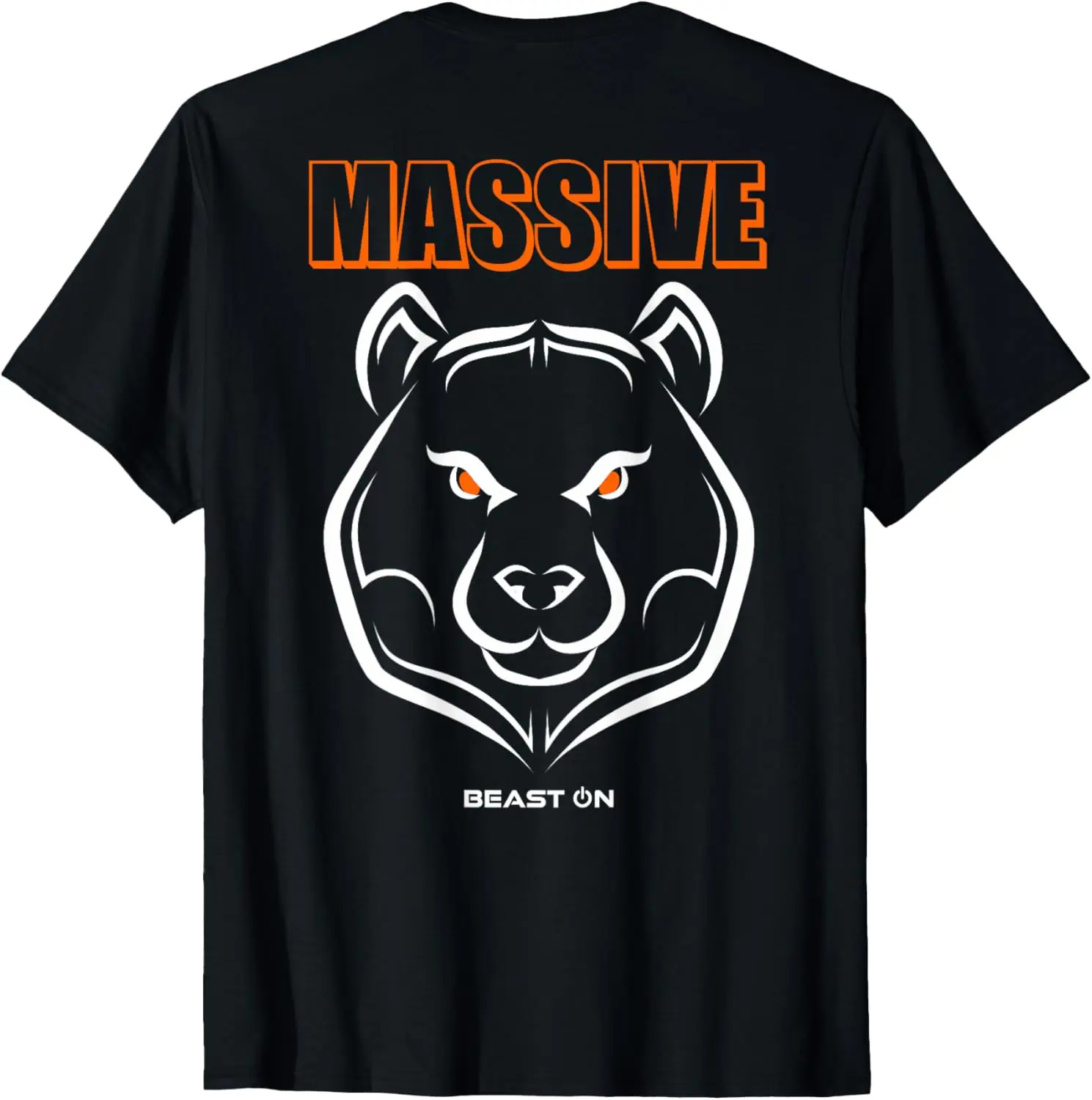 Bear Head Gym Fitness Back Motif Training Solid Orange T-Shirt