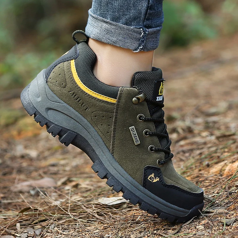 High Quality Outdoor Walking Sneakers Rubber Sole Suede Leather Men Hiking Shoes Durable Leather Climbing Shoes Zapatillas 36-47