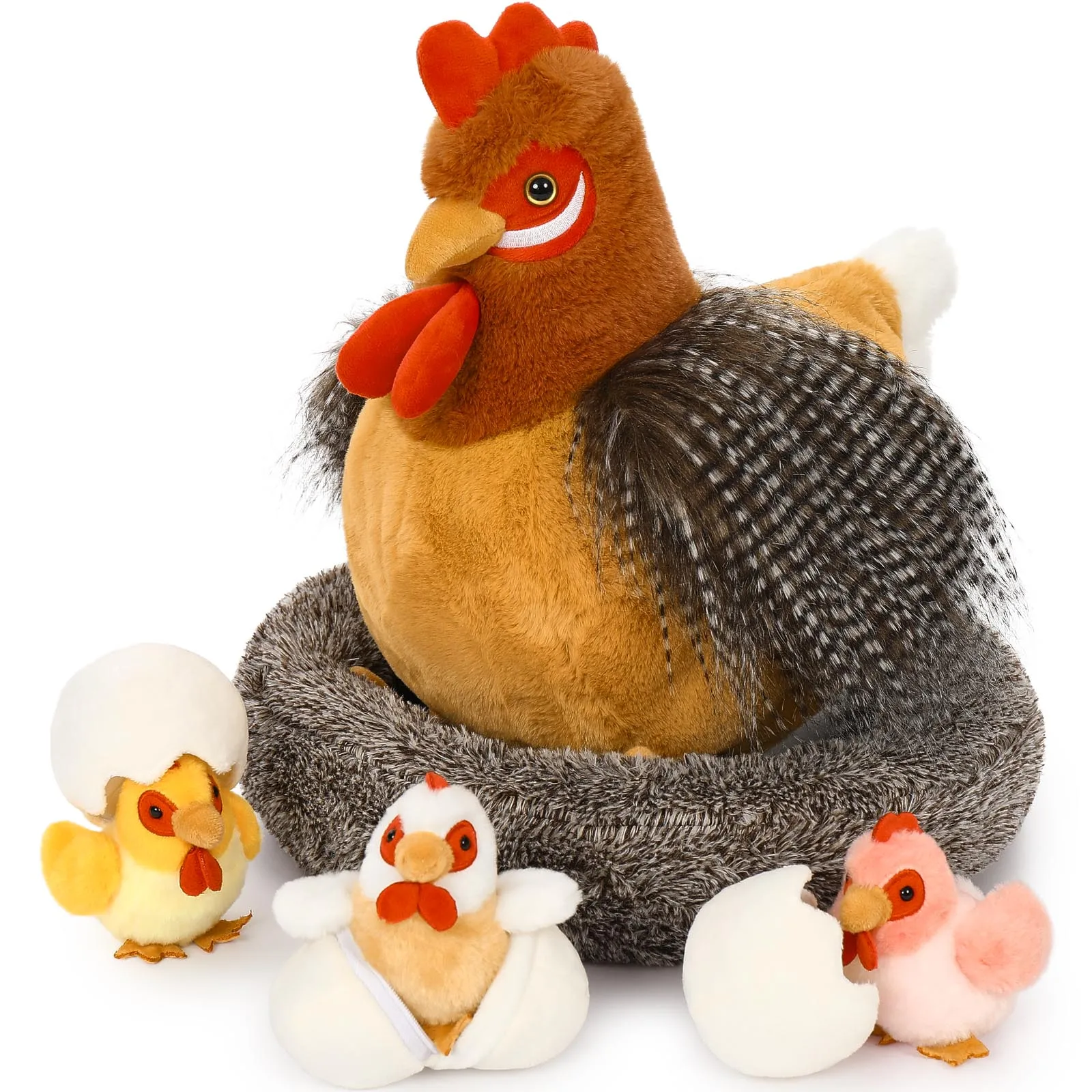 

8Pcs Chicken Stuffed Animals, Stuffed Hen Plush Toys with Babies Chickens and Eggs, Nest House Plush Set, Cute and Soft