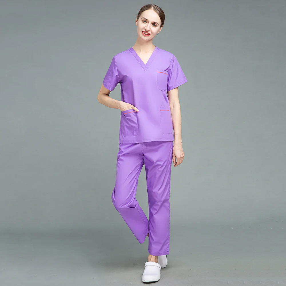 Scrubs Medizinische Uniform 2021 Kurzarm V-ausschnitt Tasche Pflege Arbeiter Chirurgische Anzüge Tops + hosen für Sommer Labor Staubdicht Uniformen