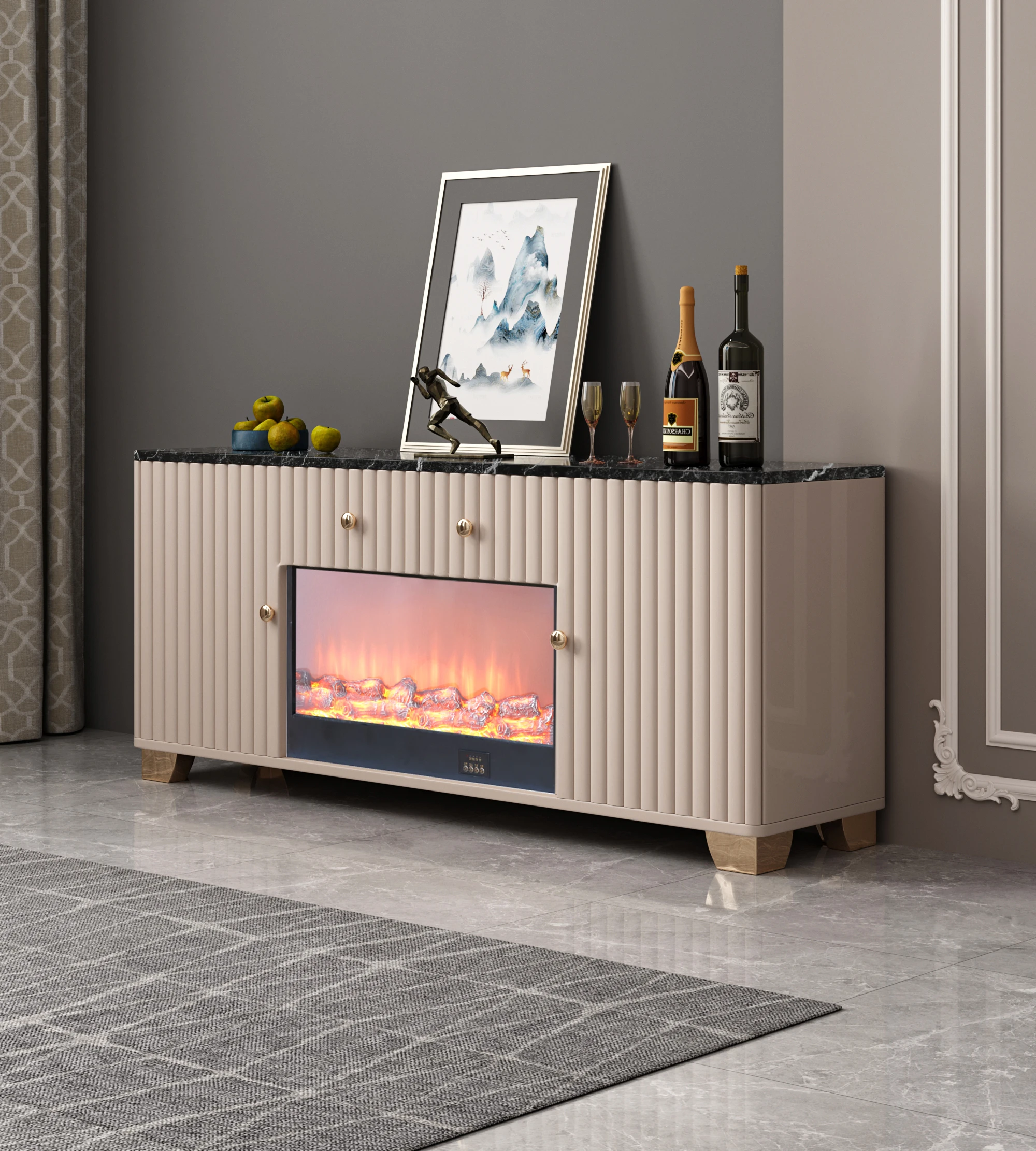 

Ekintop Decor Flame Электрический камин Зеркальная деревянная подставка для телевизора для дома