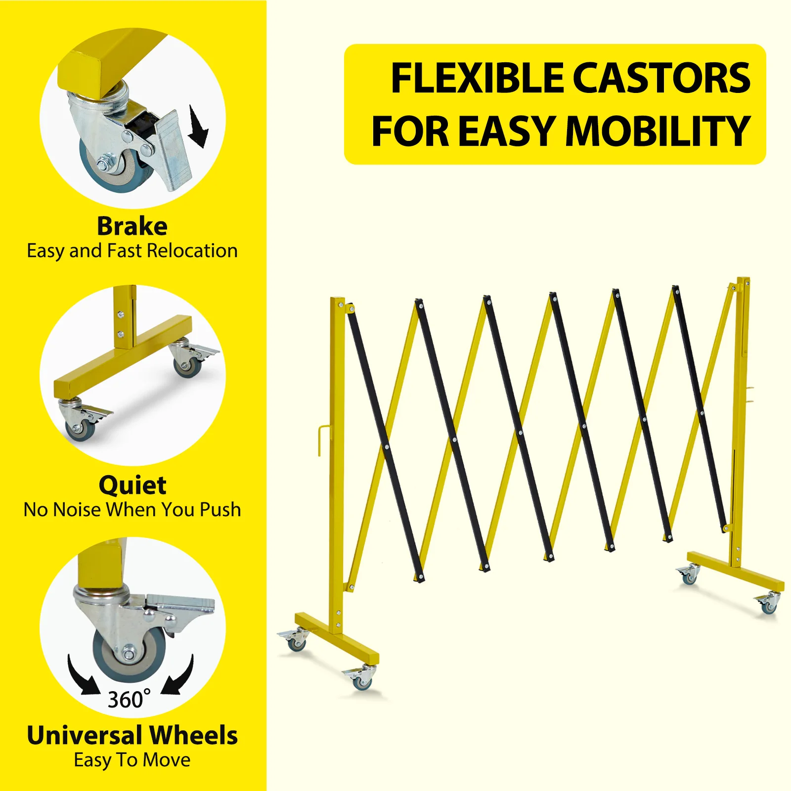 Barrière D.lique Extensible Industrielle, Barrière de Sécurité Mobile de 11 Pieds, Clôture de Circulation Rétractable avec Roulettes en Carton d'Iodine