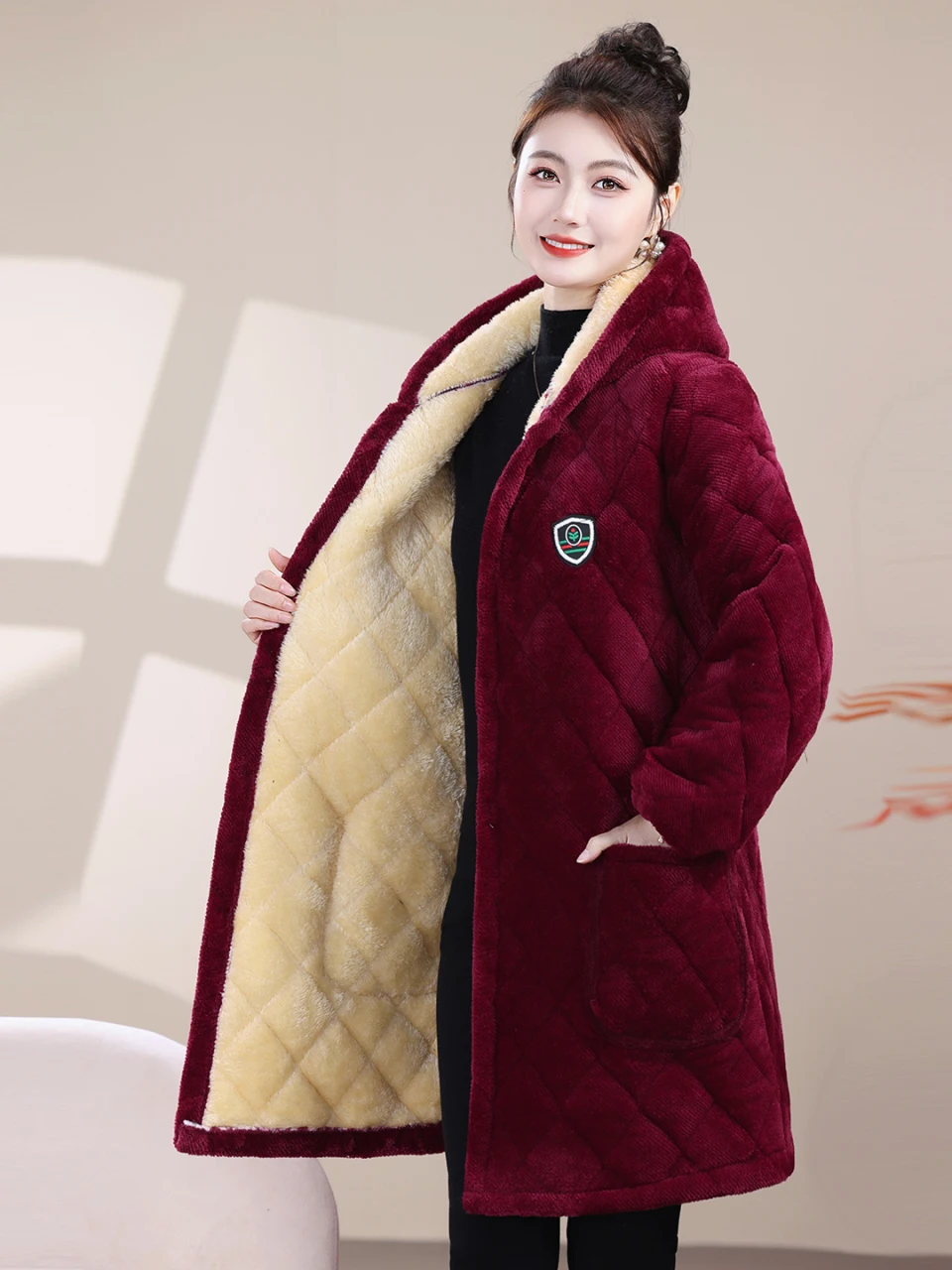

Women's Thiened Fce Cotton Jaet Autumn Winter Wear Resistant Dirtproof Work Cover Coat Medium Length Faion Outerwear