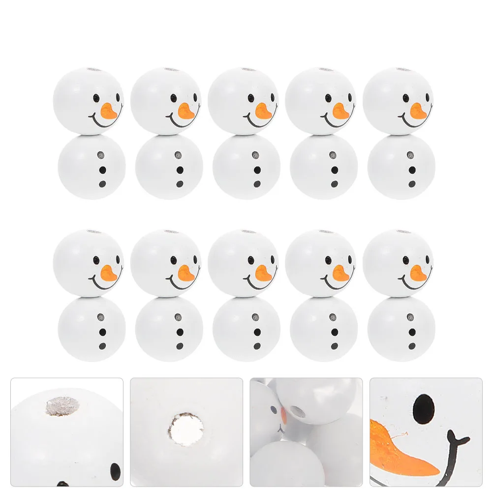 

20pcs Snowman Wooden Beads Christmas Diy Loose Beads For Jewelry Pendant Handicraft Craft Supplies Wooden Spacer Charms