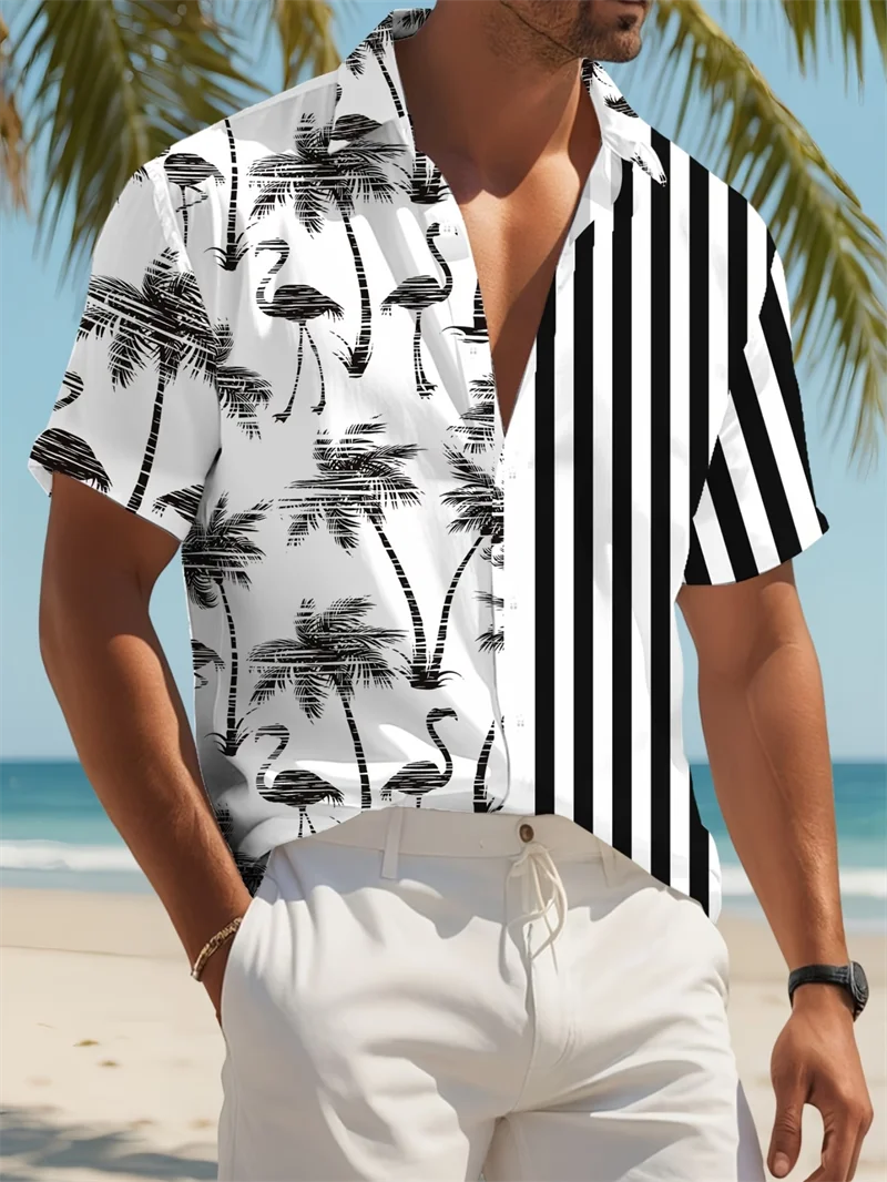 

Beach Vacation Men's Shirts Black Yellow Split Panther Eye Print Button Down Short Sleeve Apparel High Quality Man Tops Clothing