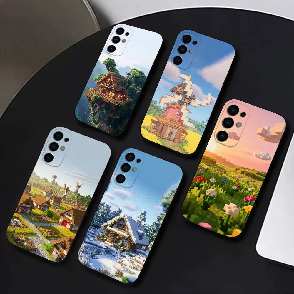

Houses Game M-Mine-craft Phone Case For Samsung S25,S24,S21,S22,S23,S30,Ultra,S20,Plus,Soft Silicone Black Cover