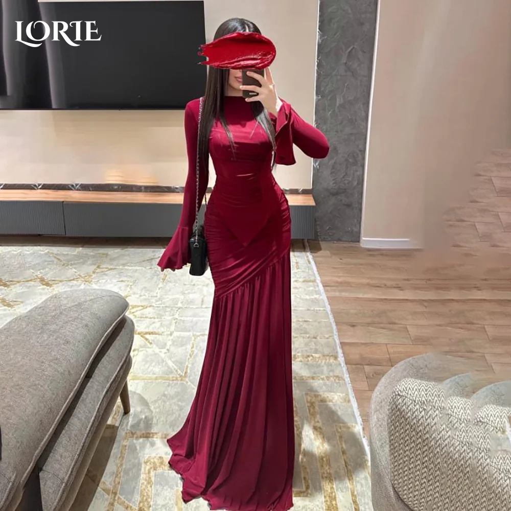 

LORIE Modest Crepe Evening Dresses Elegant Cool Deep High Collar Corset Mermaid Arabia Prom Gown Ruffle Party Dresses Customized