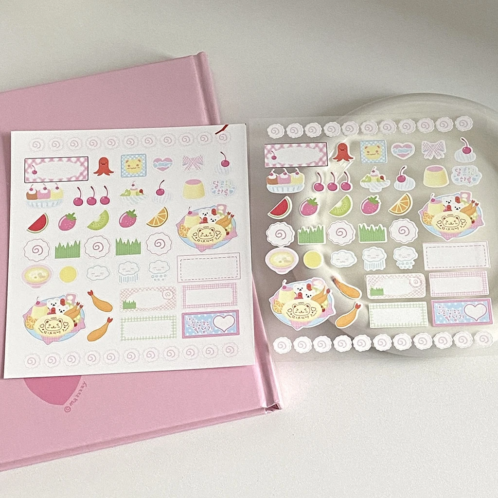 Steve 2pcs Set Cute Pudding Cherry Fish Cake Stickers Korean Journal Decoration Material Stickers