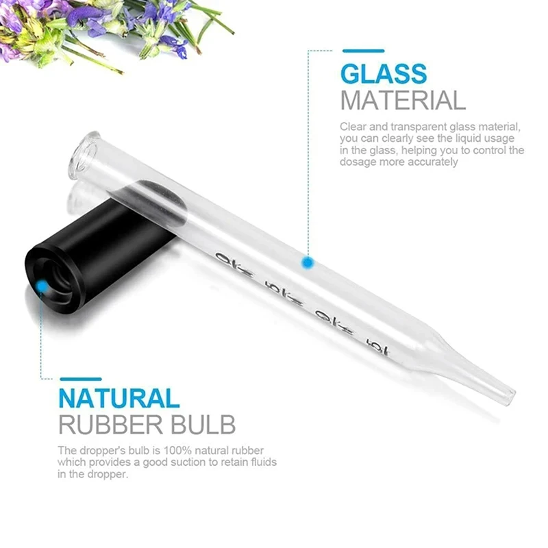 1ml Glass Scale Dropper Rubber Head Scale Pipette Dropper Essential Oil Bottle Straw For School Home Science Measuring Transfer