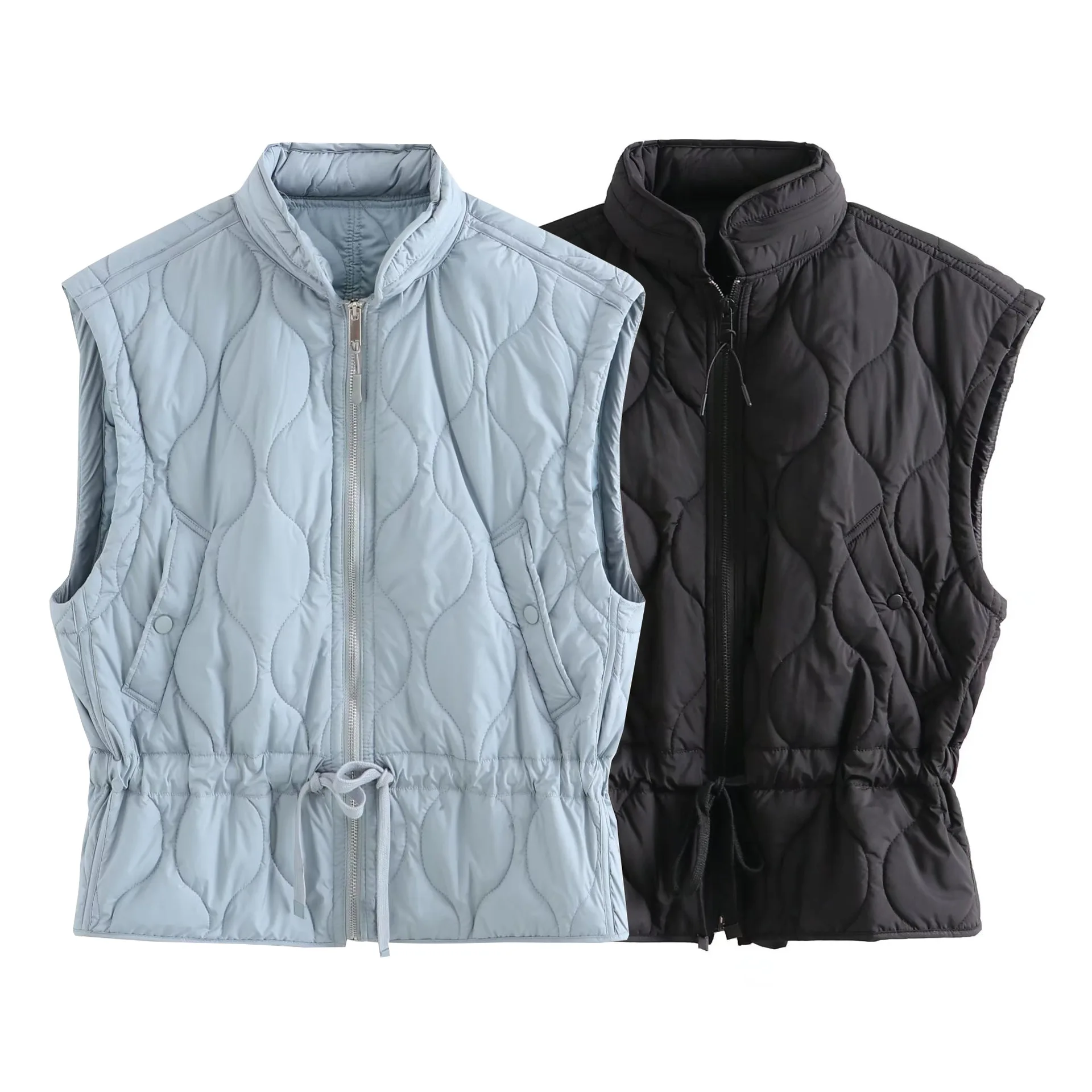 

Grey Cotton Vest Women Autumn Sleeveless Jacket Female Vintage Fashion Stand Collar Hooded Coat Ladies Elegant Zipper Vests