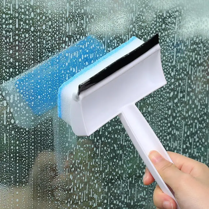 2 in 1 Glass Wiper Window Cleaner Household Window Cleaning Tool Glass Cleaner Dual-use Sponge Cleaning Brush with Holes