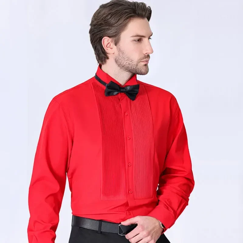 

American new men's tuxedo long sleeve shirt spring and summer dress French bow tie solid color no-iron groomsmen high quality