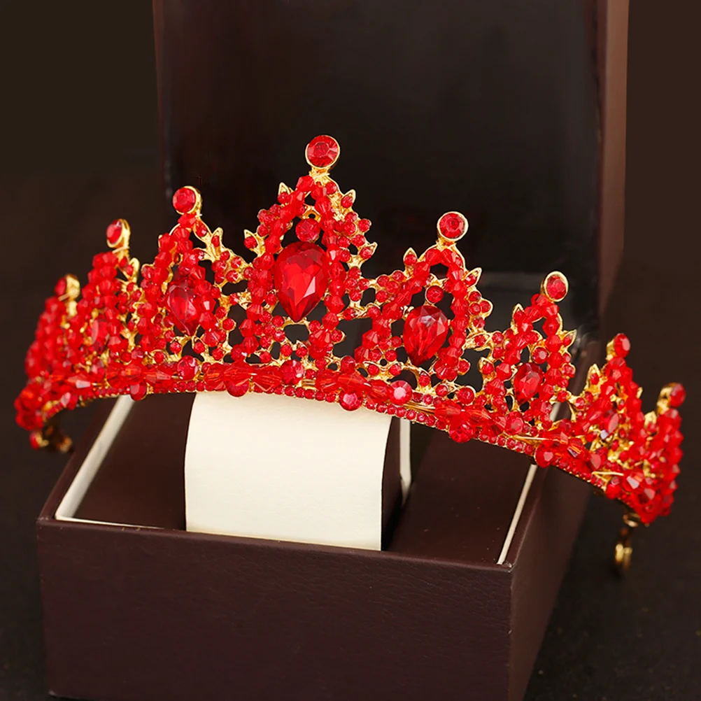 كريستال تاج أحمر سبيكة حجر الراين غطاء الرأس تاج الزفاف ديكور حفلات صور الدعائم مهرجان زي اكسسوارات للشعر