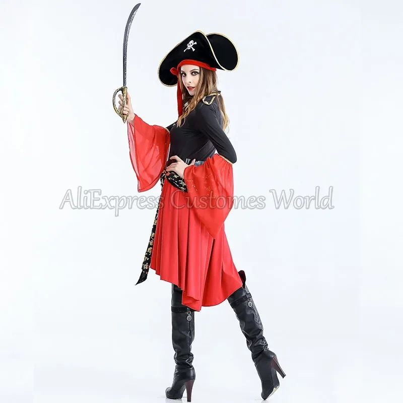 HN8 Female Caribbean Pirates Captain Cosplay Costume Halloween Suit Gothic Jack Woman Fancy Dress Role Playing Cosplay Suit 8…Gf