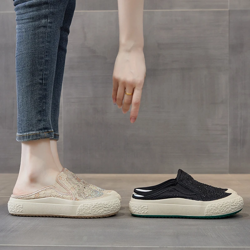 Air Mesh Lace Genuine Leather Comfy Lady Platform Wedge Slippers High Brand Breathable Summer Women Platform Wedge Casual Shoes