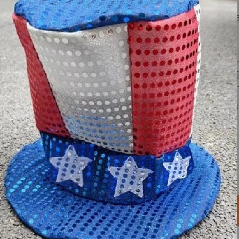 1/2/3 pcs set New American Independence Day unisex Flag Printed Carnival Party Hat Uncle Top Hats Sequined Flags Vest headband