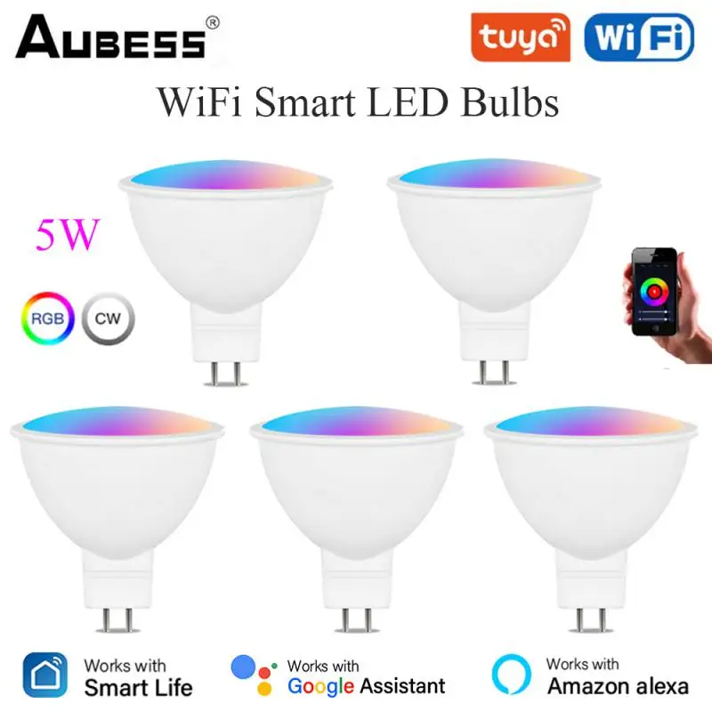 

Tuya WiFi MR16 5W Smart LED Bulbs RGB+CW Dimmable Lamps Smart Home Timing Smart Life APP Control Work With Alexa Google Home