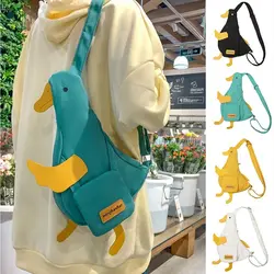 Bolso cruzado de lona con diseño de pato divertido, bolso de mano creativo de estilo coreano, bolso de mensajero pequeño para niñas