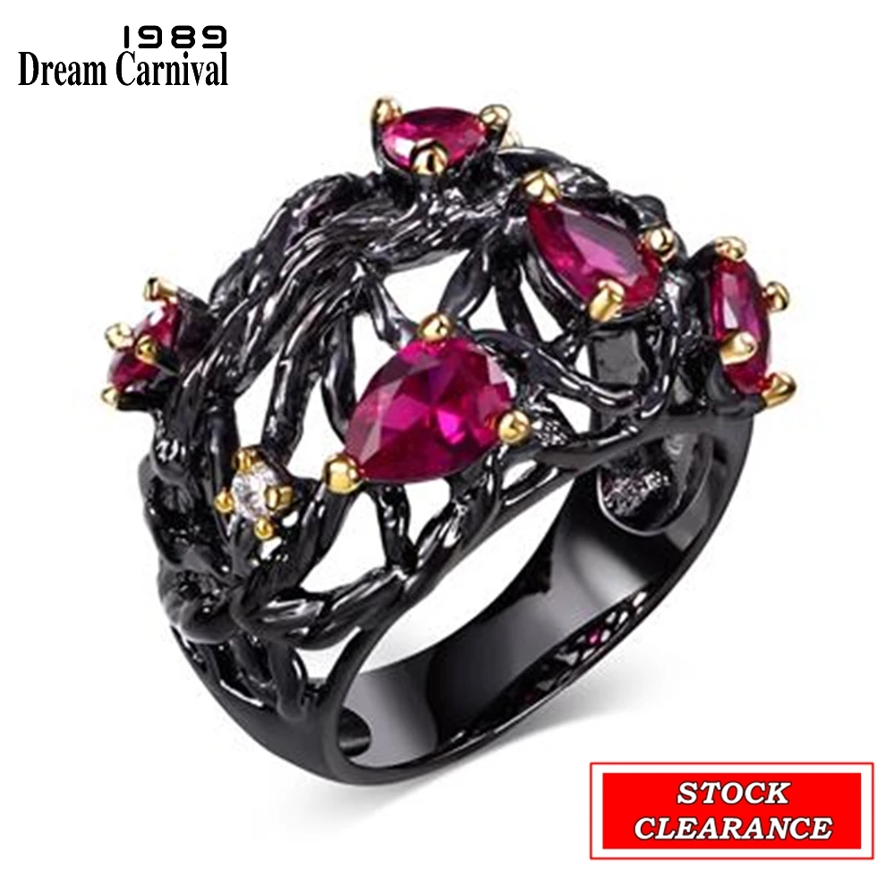 DreamCarnival1989 Great Bargain Price Baroque Women Rings Stock Clearance Limited Size and Quantity Black Gold Color