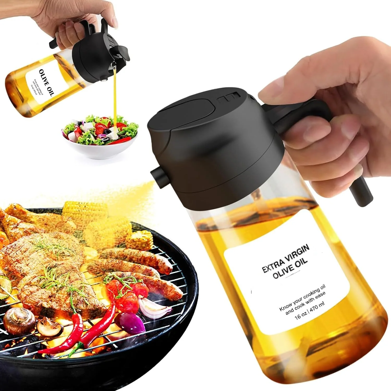 

600ml Glass Oil Sprayer Bottle Spray Oil Dispenser for BBQ Kitchen Baking Roasting Picnic - Glass Oil Cruet Kitchen Tool