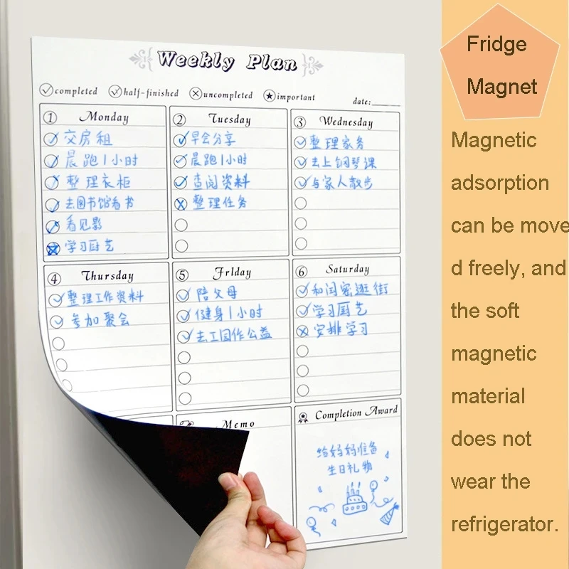 2023 Magnetic Whiteboard for Fridge Weekly Monthly Plan Refrigerator Magnet Calendar Erasable Message Board for Notes