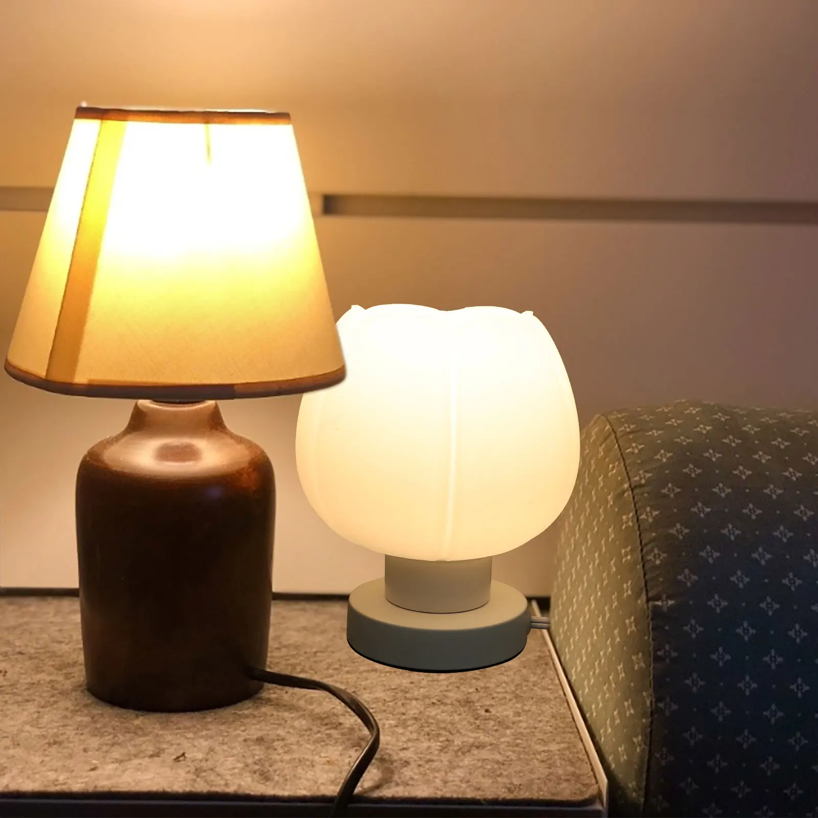 

Touch Dimming Table Lamp Modern Bedroom Bedside Night Stand Glass Wood Material Soft Light Non Glaring Study Living Room Small