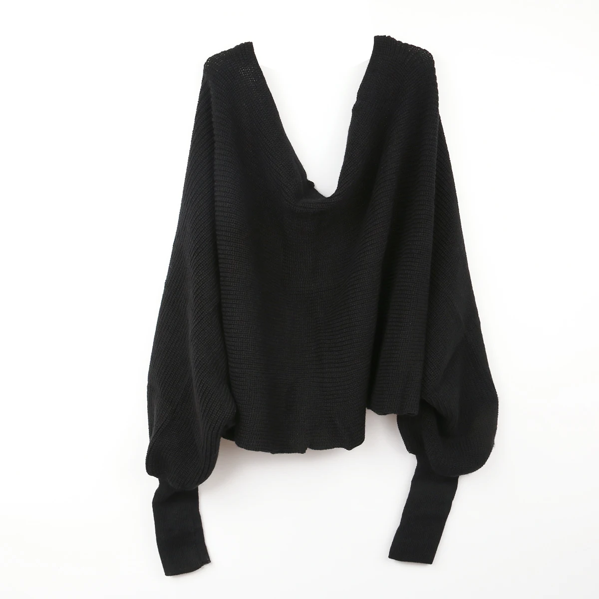 

Winter Warm Unisex Knitted Shawl With Sleeves Black Durable Wool Acrylic Long Cape Wrap For Men Women Simple Design Warmth